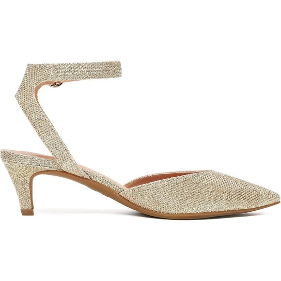 Dream Pairs Women Gold Faux Leather Closed Pointed Toe Ankle Strap Pump Shoes - Picture 2 of 7